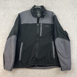 L.L. Bean Gray Black Fleece Nylon Full Zip Hybrid Polartec Jacket Men's XL EUC